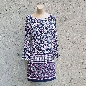 Eliza J Navy and Pink Floral Long Sleeve Dress